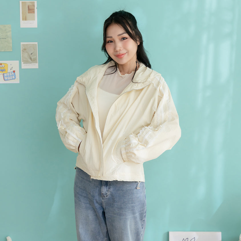 Lace Water-Repellent Hooded Plus Size Trench Coat