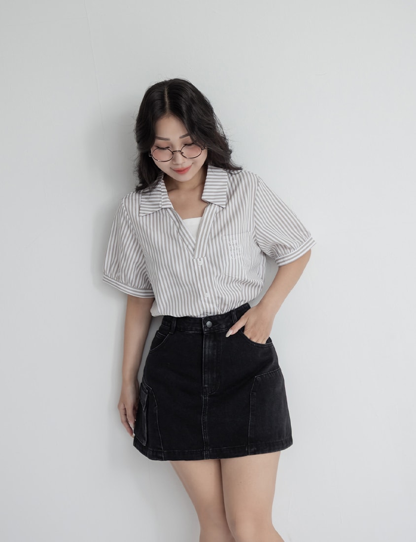 Sweet & Edgy Utility Cargo Pocket A-Line Plus Size Mini Skirt