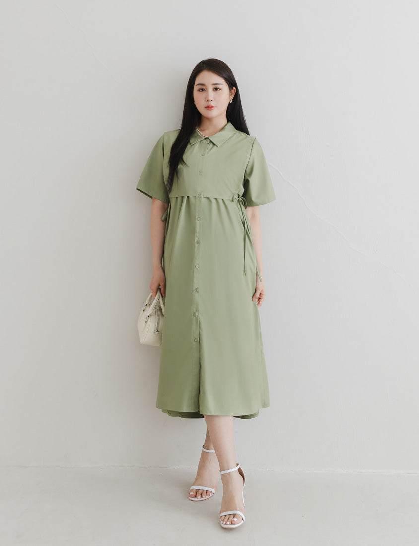 MISS. Japanese Style Layered Side Tie Shirt Dress