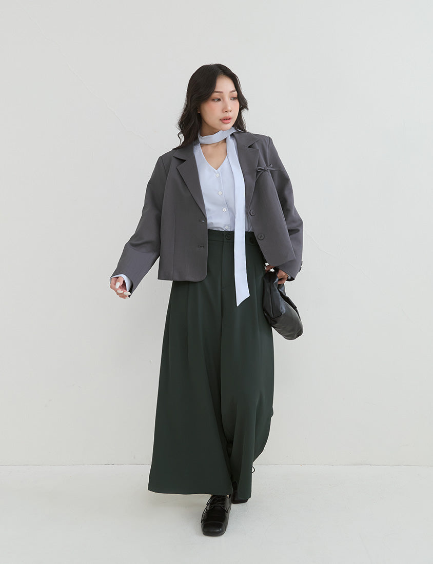Korean Style Tie Neck Long Sleeve Plus Size Blouse