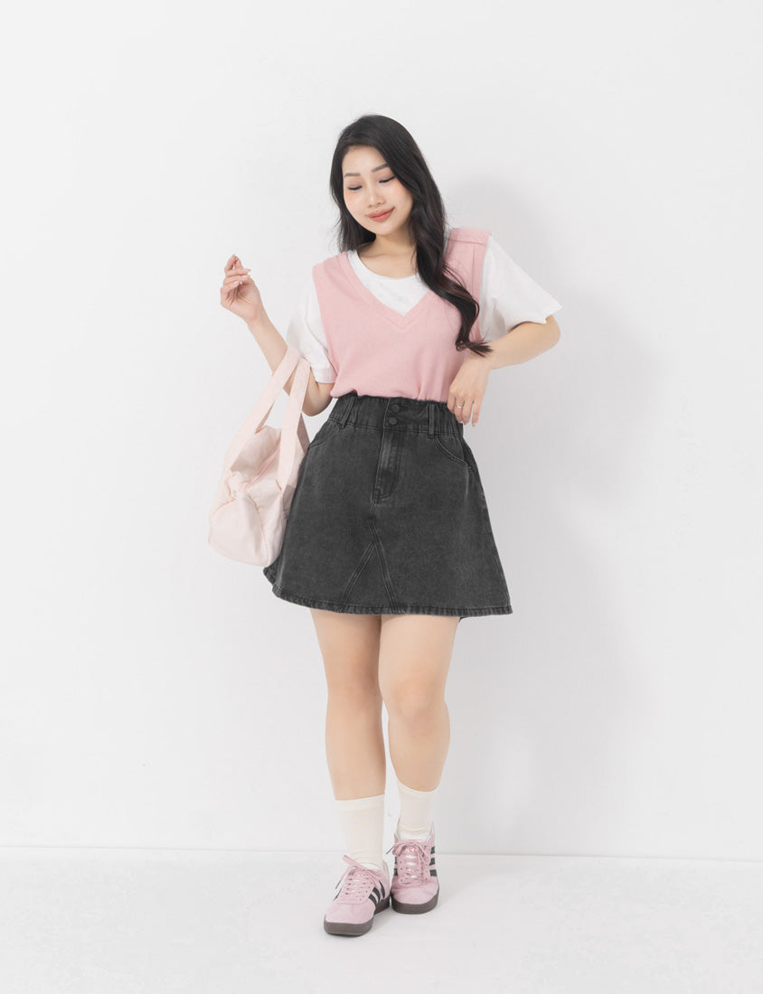 Ultra High Waist Tummy Flattering Plus Size A-Line Denim Skirt