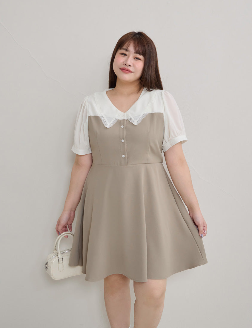 Faux Two Piece Lace Collar Plus Size Mini Dress
