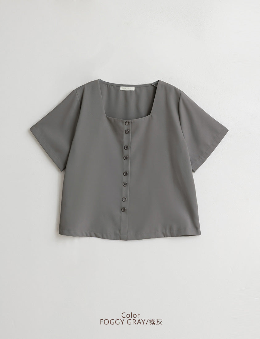 MISS. Elegant Square Neck Faux Button Chiffon Plus Size Top