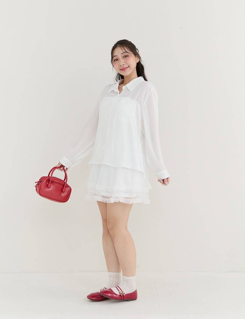 Elegant Lace Patchwork Semi-Sheer Chiffon Plus Size Shirt
