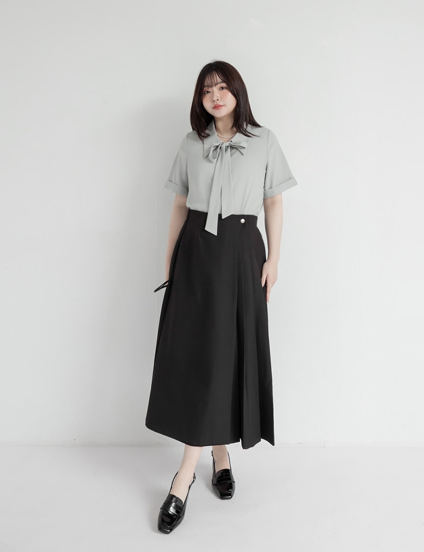 MISS. Asymmetric Pleated A-Line Plus Size Tailored Skirt