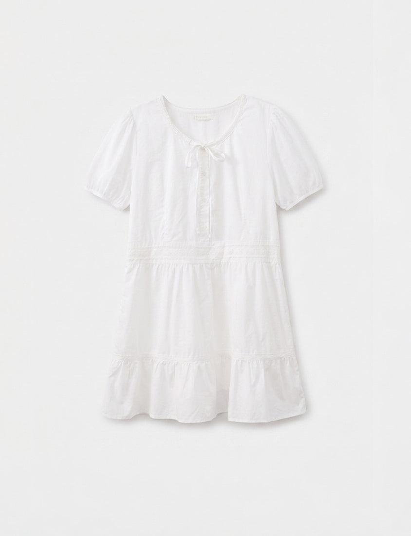 Tie Crew Neck Lace Panel Plus Size Mini Dress