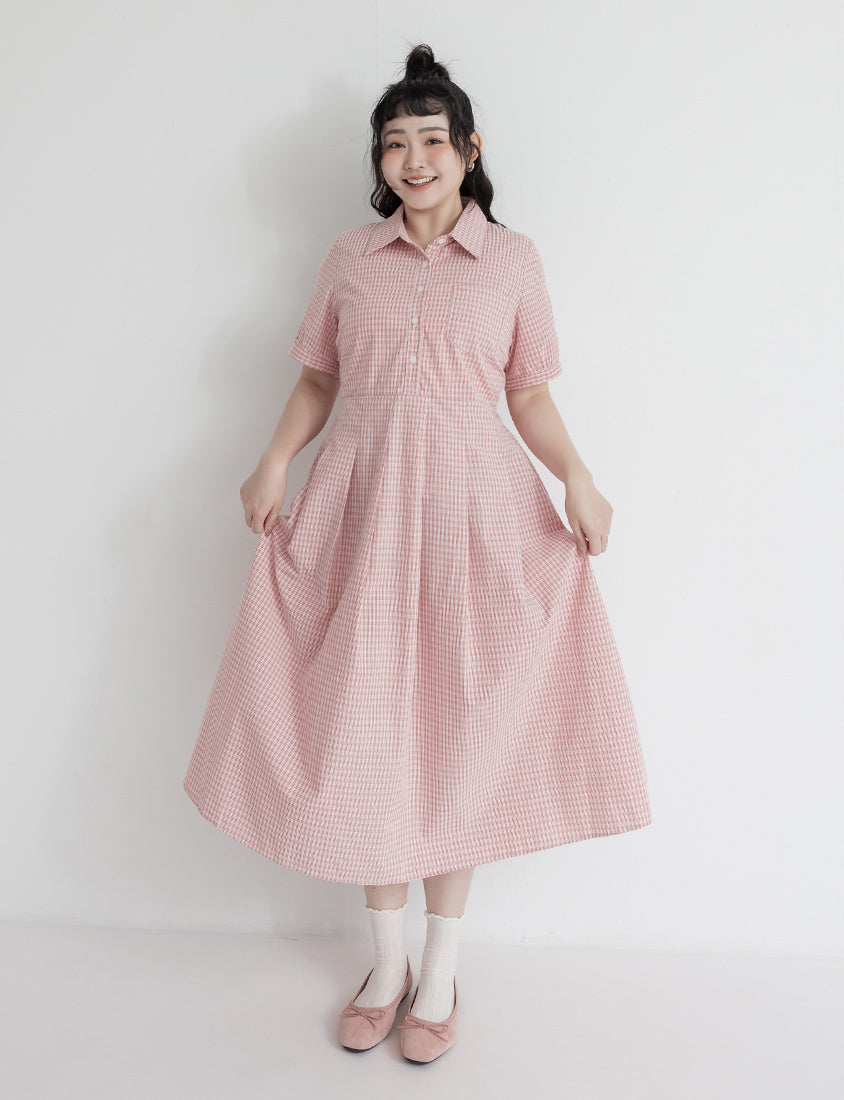 Collared Button-Up Gingham Plus Size Maxi Dress