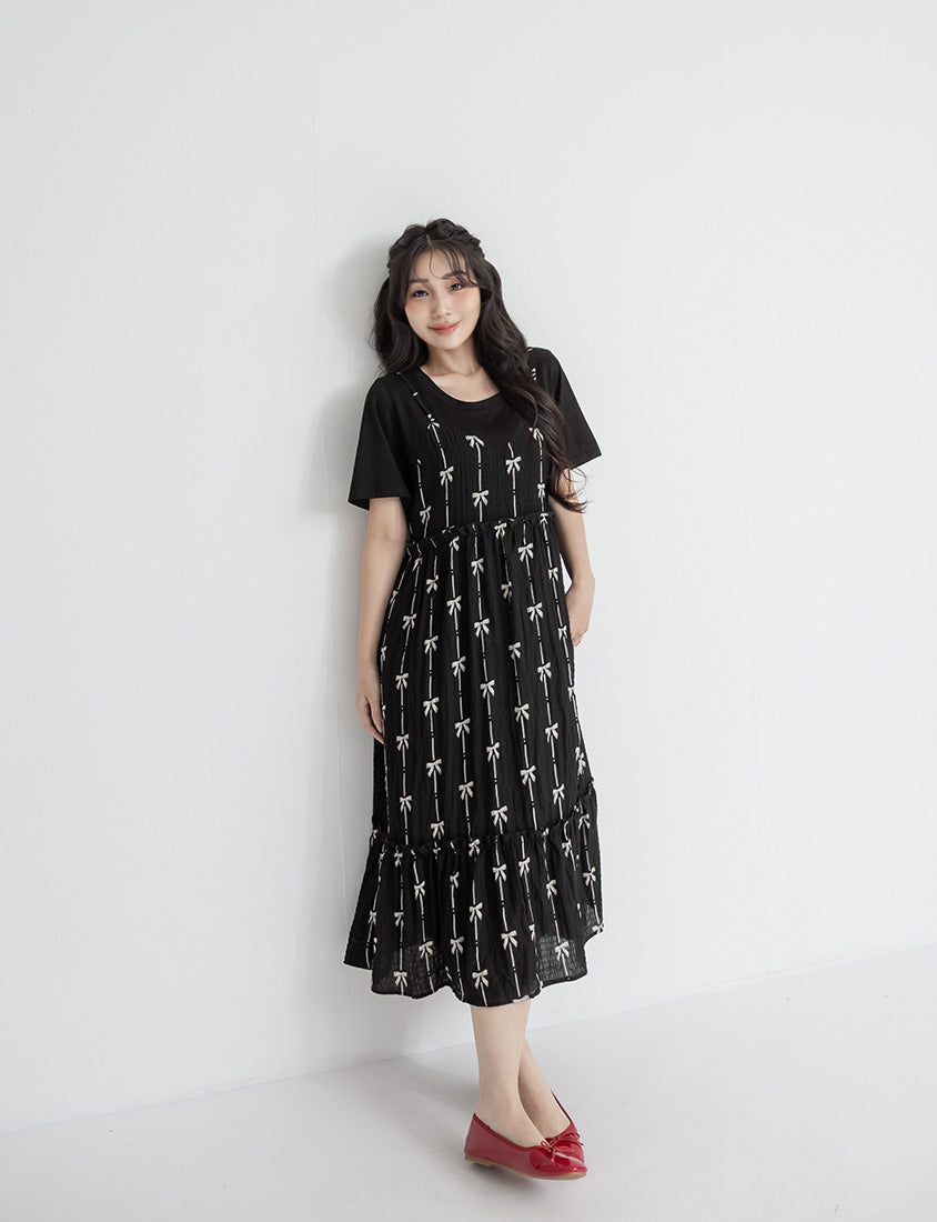 Sweet Chiffon Bow Faux Two-Piece Plus Size Maxi Dress