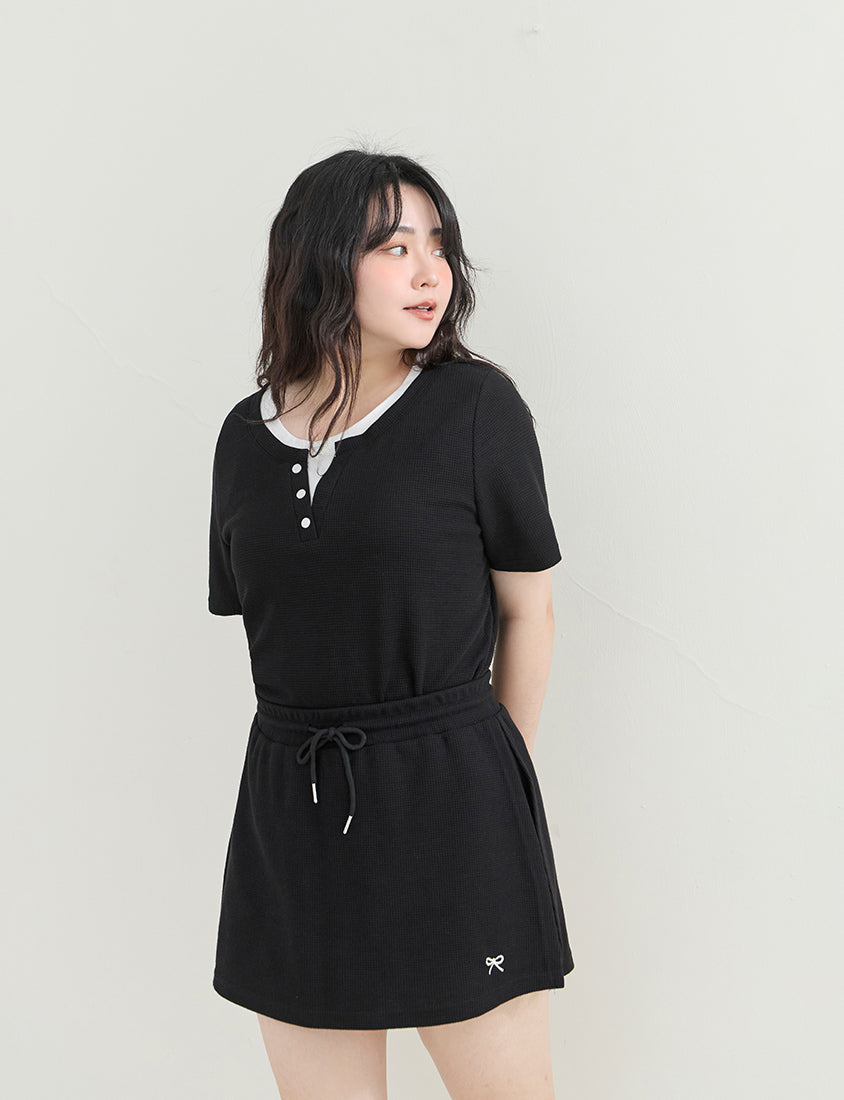 Waffle Knit Faux Two-Piece Plus Size Top
