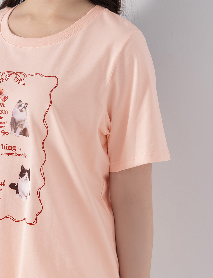 Cute Cat Print Oversized Plus Size Tee