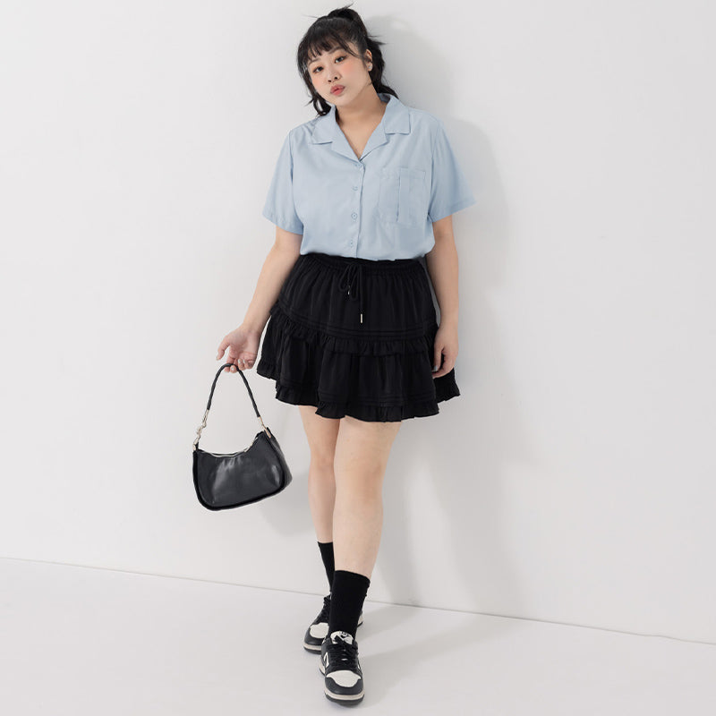 Sweet Tiered Puffy Plus Size Mini Skirt