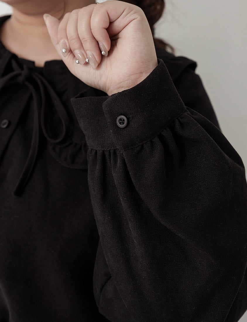 Classic Multi-Color Ruffle Tie Collar Plus Size Shirt