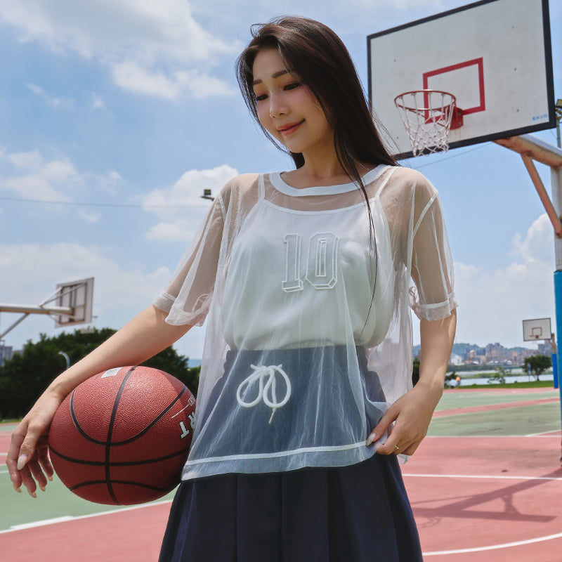 Sheer Mesh Sporty Top & Tank Plus Size Set