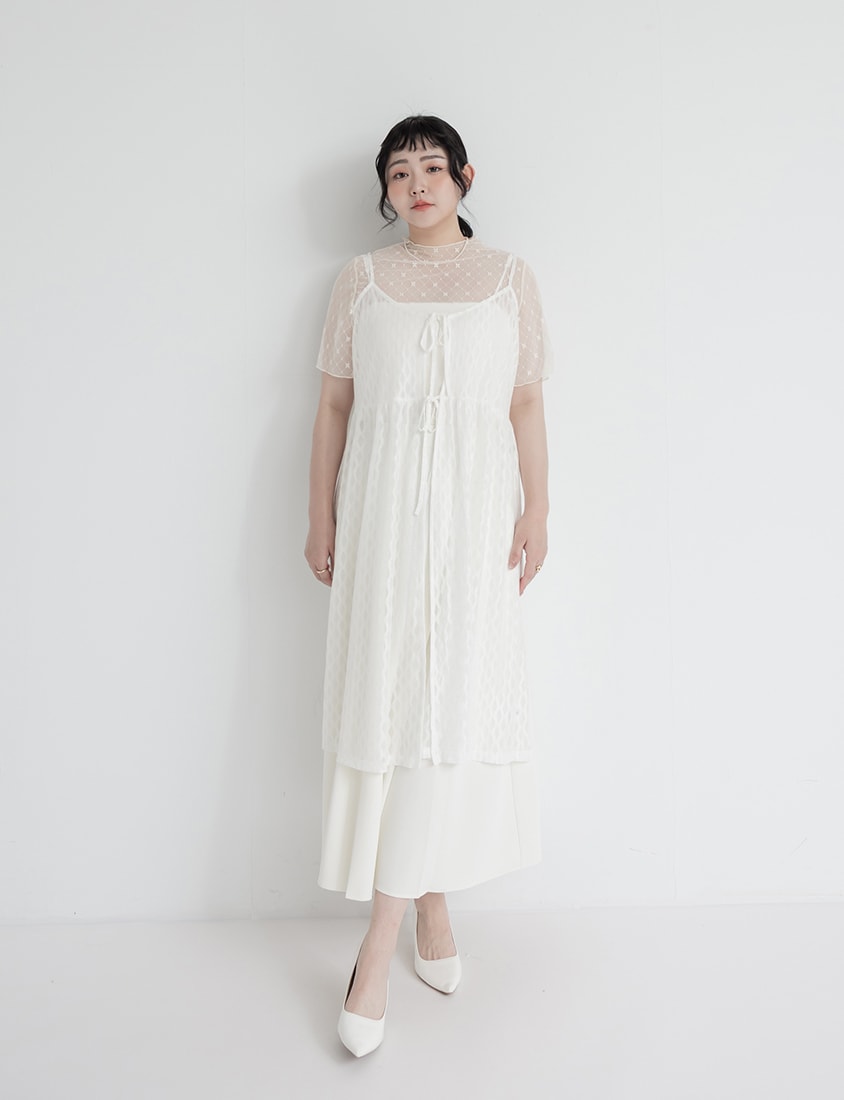 MISS. 2-Way Diamond Pattern Tie Plus Size Long Vest