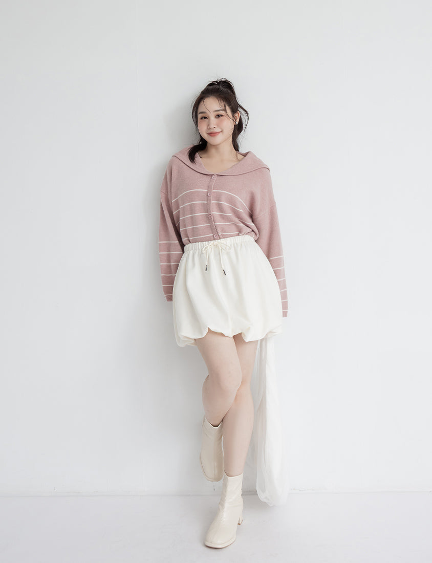 Striped Faux-Button Sailor Collar Plus Size Knit Top