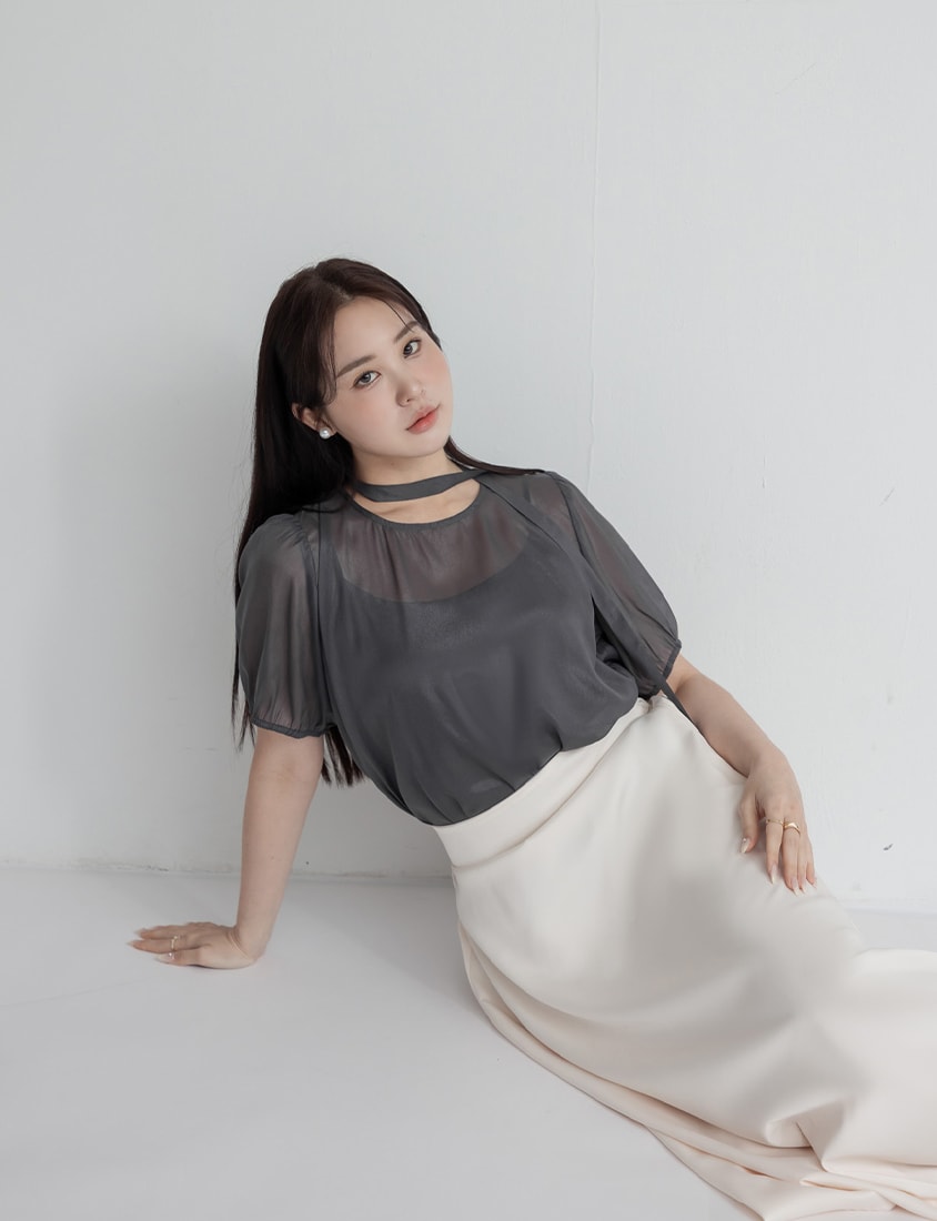 MISS. Elegant Two-Piece Sheer Plus Size Top (With Tie)