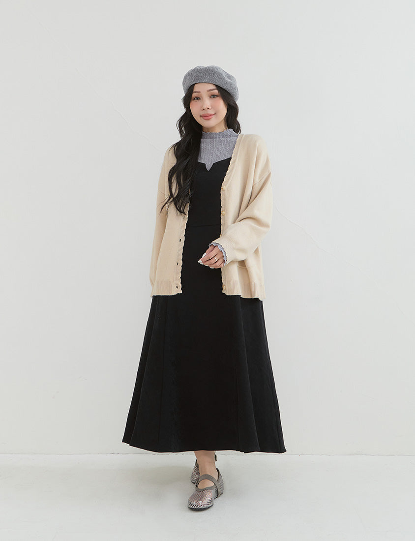 Cute Lettuce Trim V-Neck Knit Plus Size Cardigan