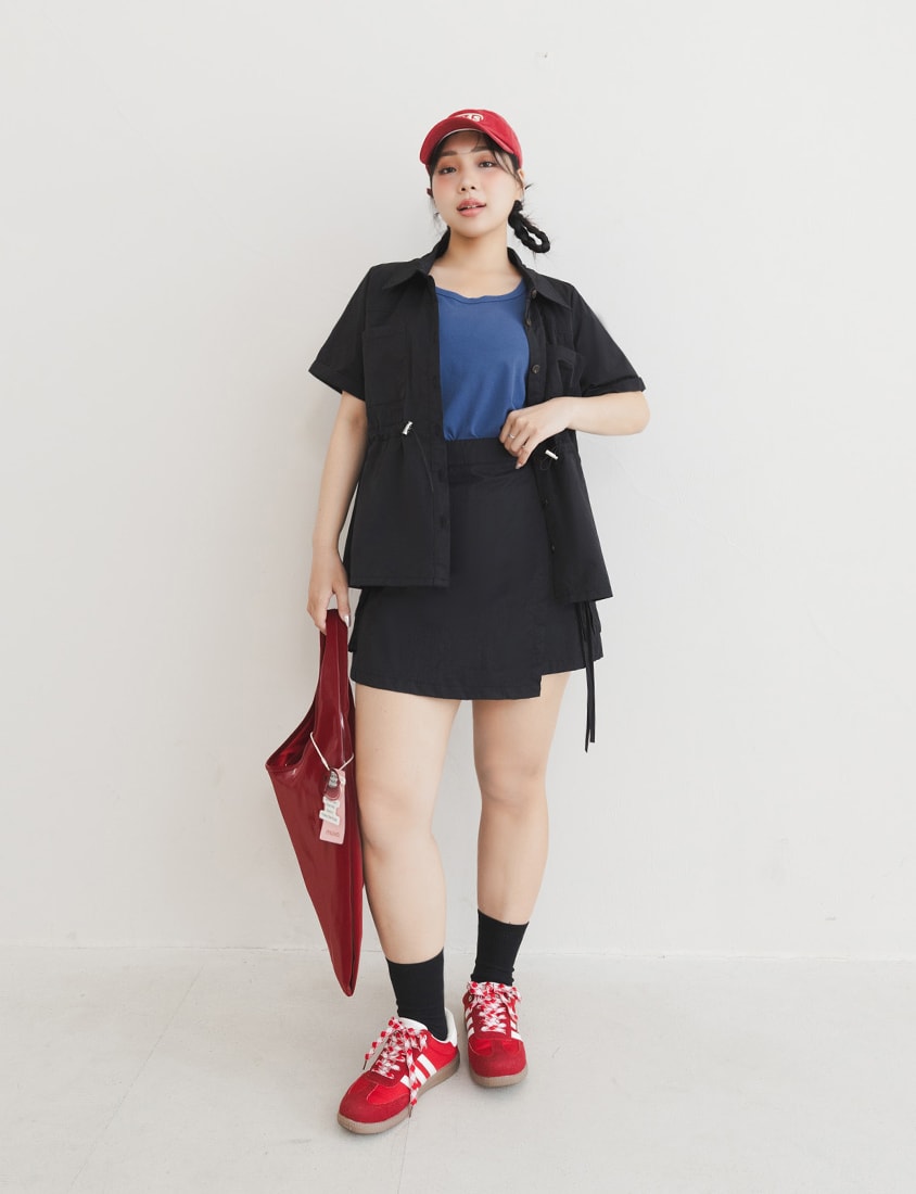 Pockets Cargo Drawstring Waist Plus Size Shirt