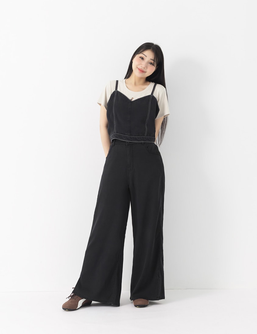 Lightweight Tencel Silky Denim Slit Plus Size Pants