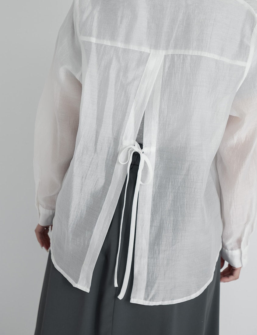 Tencel Silky Sheer Back Slit Tie-Front Plus Size Shirt