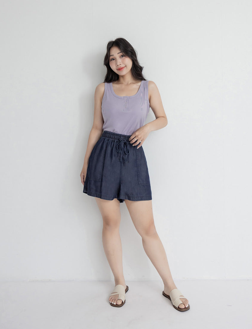 Cooling Soft Drawstring Plus Size Denim Shorts