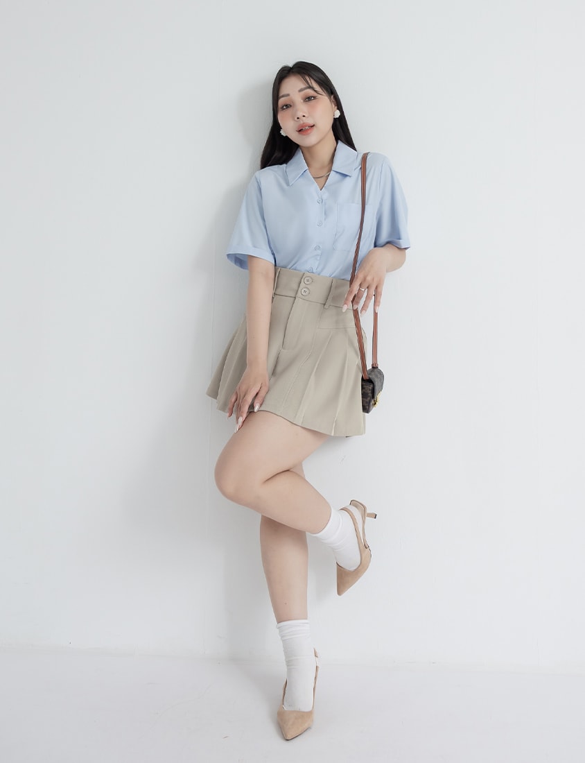 MISS. Minimal V-Neck Placket Rolled Sleeve Plus Size Shirt