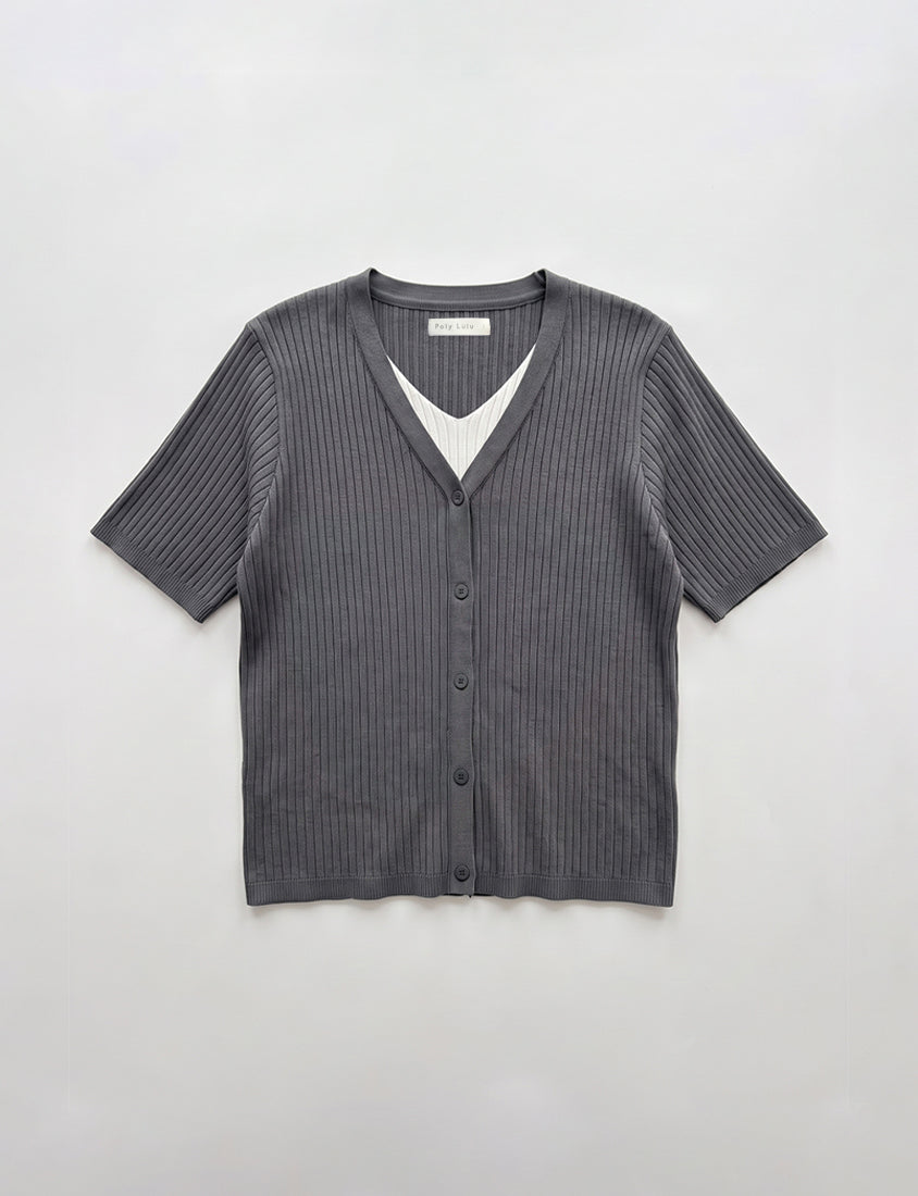 MISS. Minimal Faux Two-Piece Button-Front Knit Plus Size Top