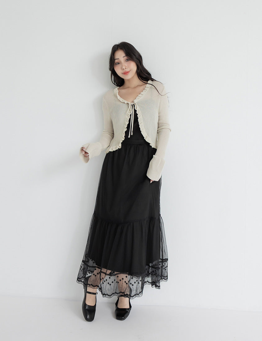 Romantic Adjustable Mesh Plus Size Cami Maxi Dress
