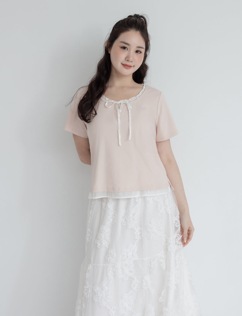 Korean Style Layered Faux Two-Piece Plus Size Top