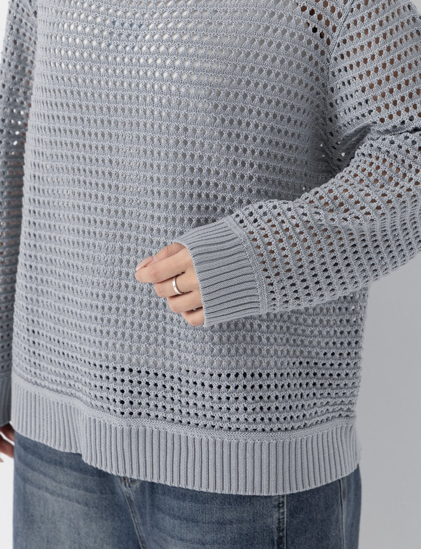 Anti-Pilling Cutout Hollow Collar Plus Size Knit Top