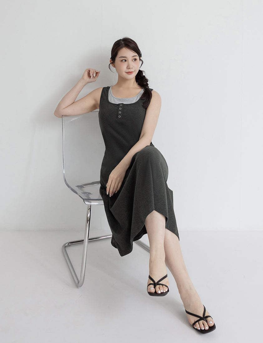 Skin-Friendly Stretch Faux Two Piece Plus Size Maxi Dress