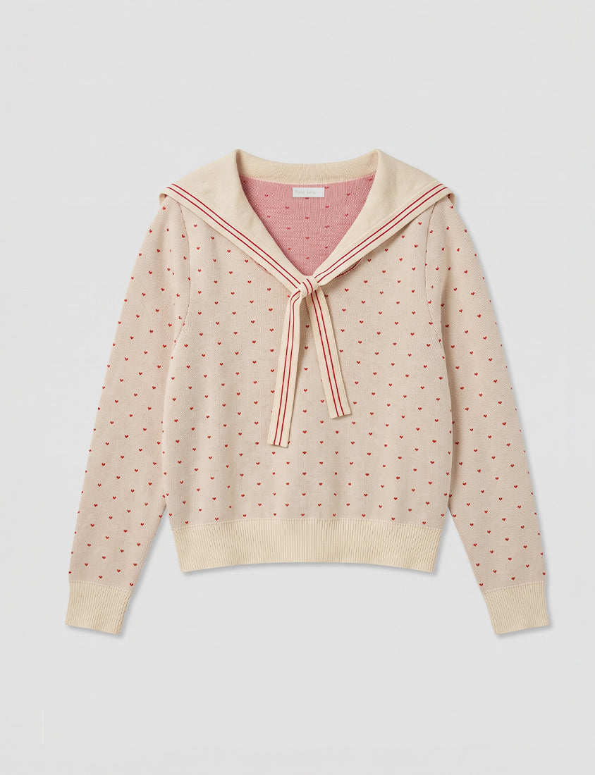 Sweet Heart Sailor Collar Long Sleeve Knit Plus SizeTop