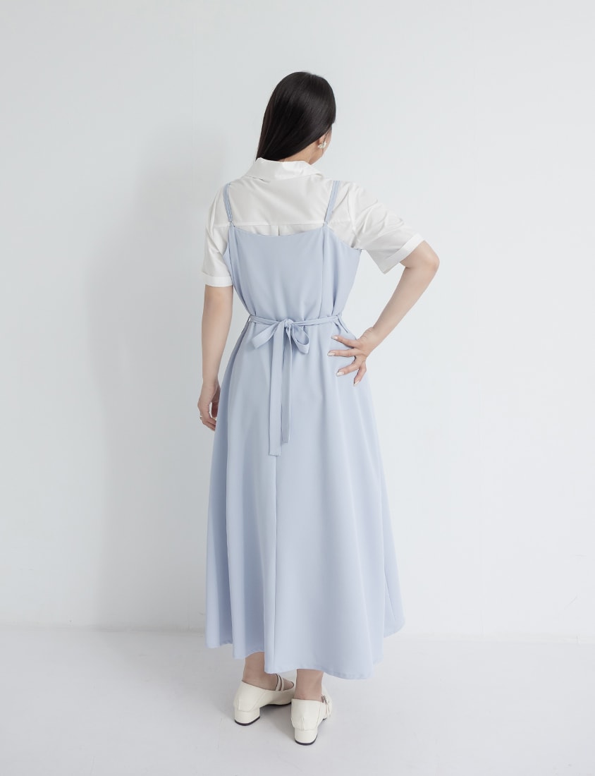 MISS. Silky Cool Refined Cami Strap Plus Size Maxi Dress (With Waist Belt)