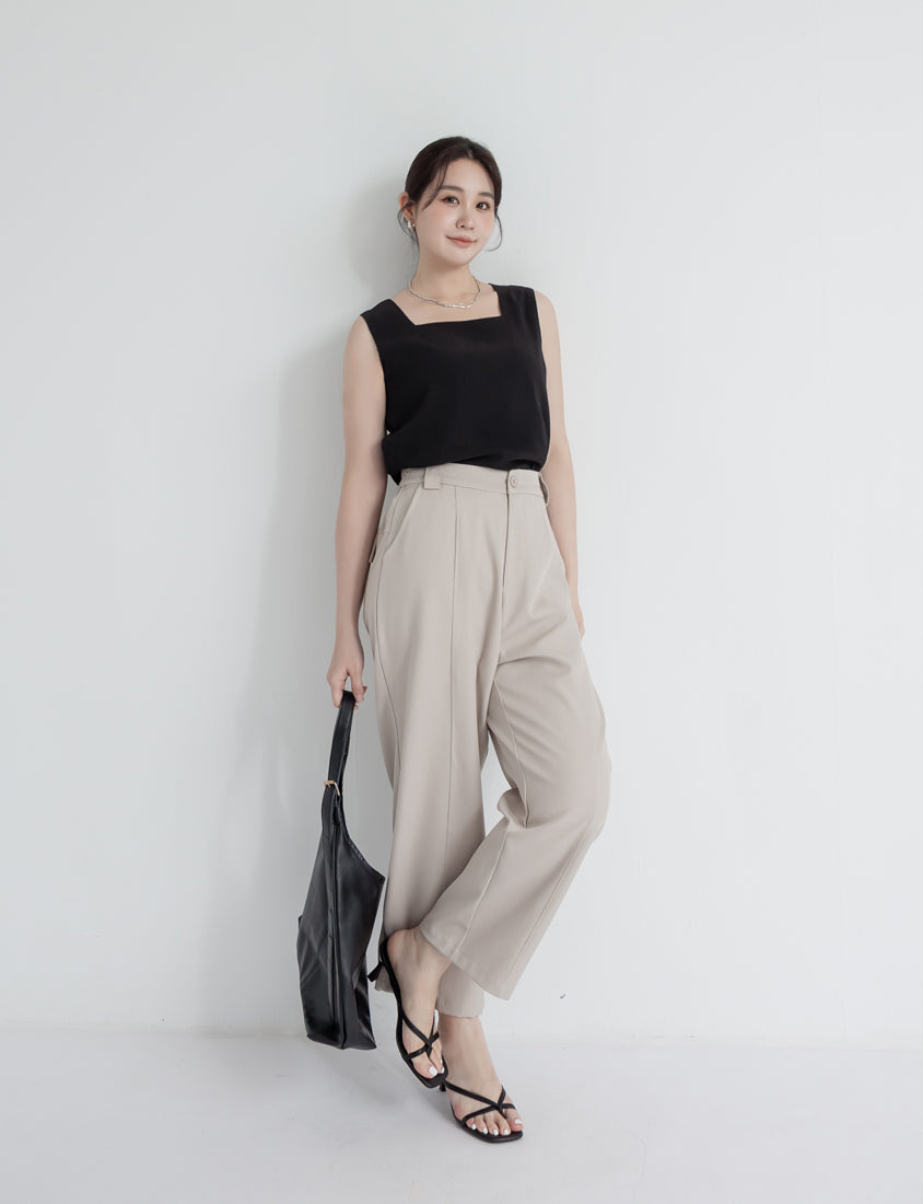 MISS. Textured Crinkle Chiffon Square Neck Plus Size Tank Top