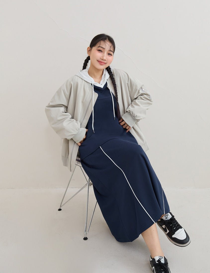 American Sporty Colorblock Piped Plus Size Maxi Skirt
