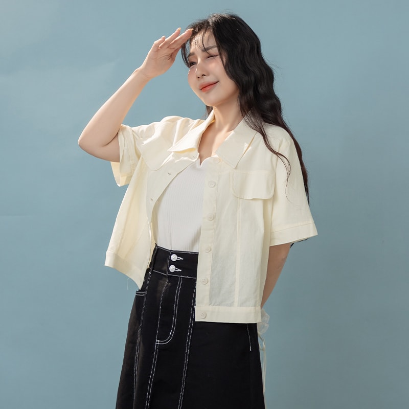 Spring Cotton Linen Stitch Plus Size Short Sleeve Shirt