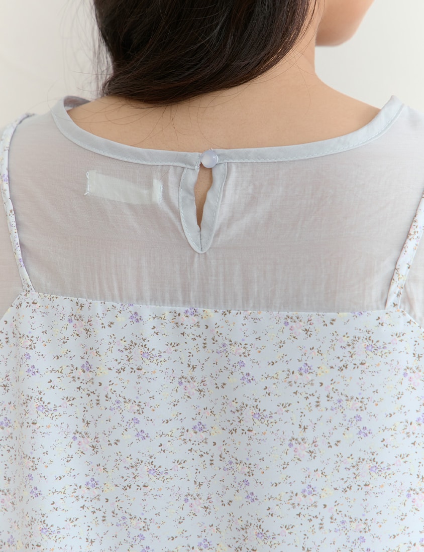 Floral Faux Two Piece Sheer Plus Size Long Sleeve Top