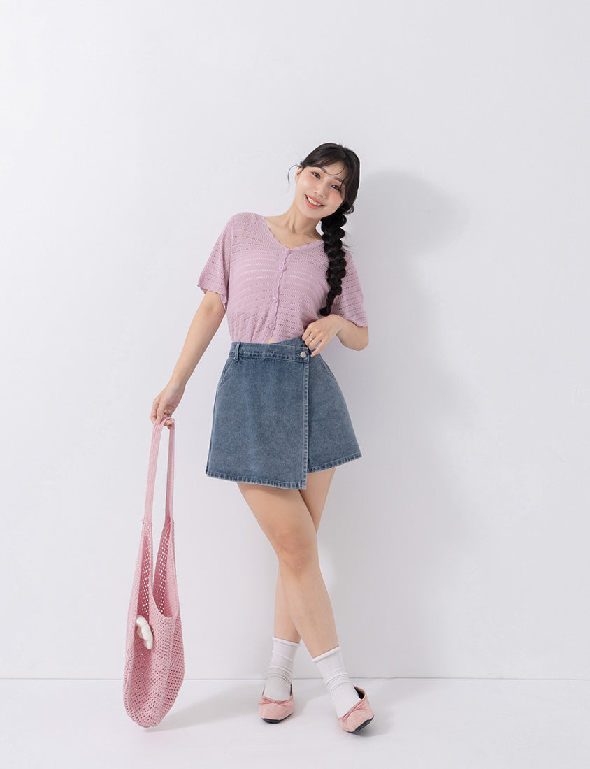 Slim Fit A-Line Wrap Plus Size Denim Skort