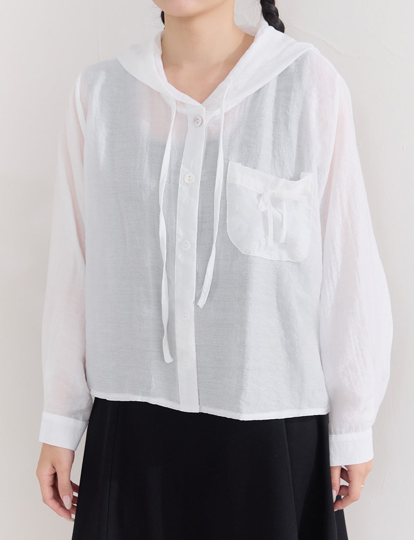 Cute Bow Pocket Sheer Hooded Plus Size Jacket