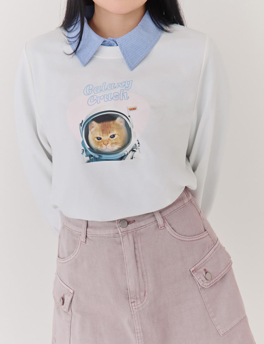 Spacesuit Cover Cat Graphic Plus Size Sweater (Unisex) (MIND.A.DAY Collaboration)