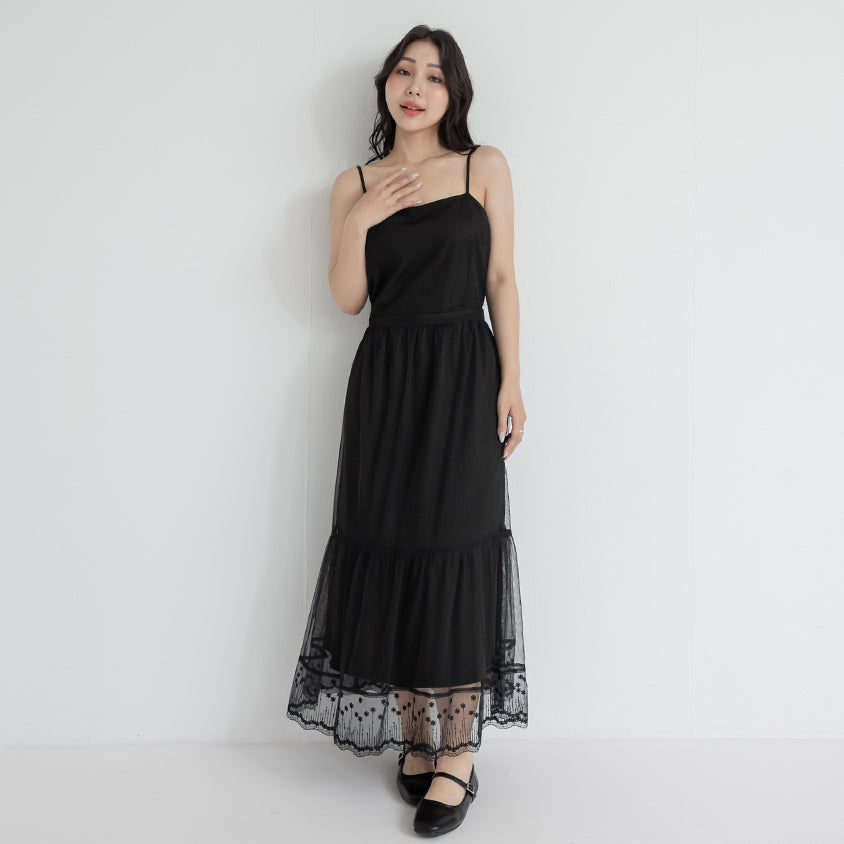 Romantic Adjustable Mesh Plus Size Cami Maxi Dress