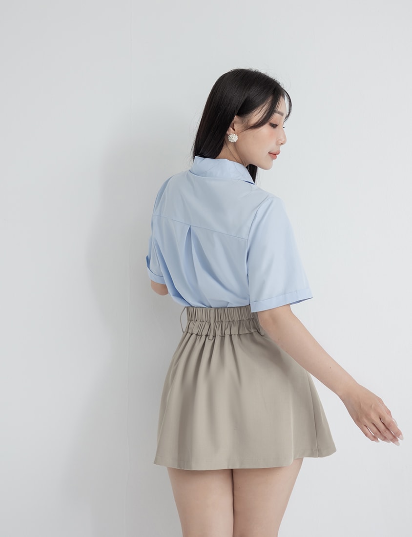 MISS. Minimal V-Neck Placket Rolled Sleeve Plus Size Shirt
