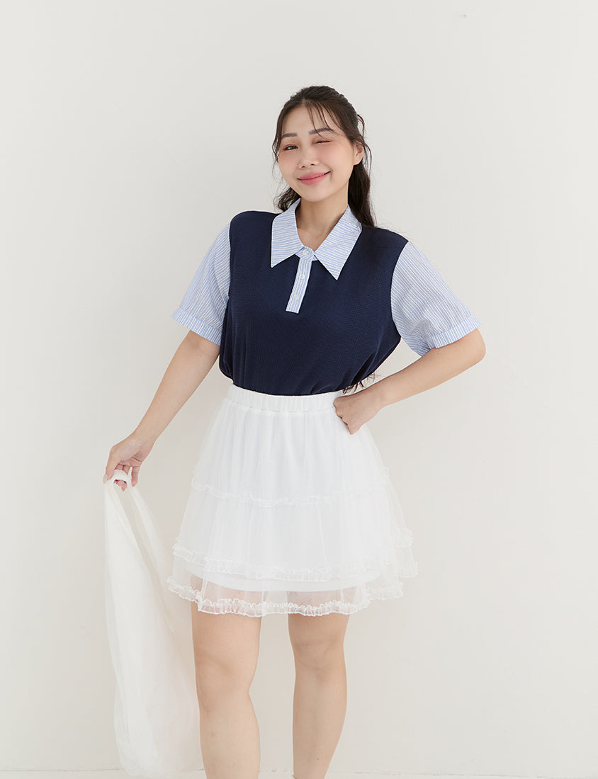 Waffle Knit Contrast Stripe Plus Size Top