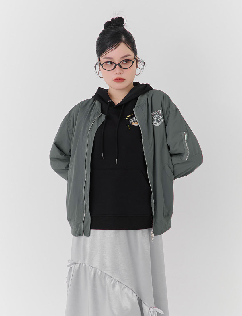 Future Planet Embroidered Relaxed Plus Size Bomber Jacket (Unisex) (MIND.A.DAY Collaboration)