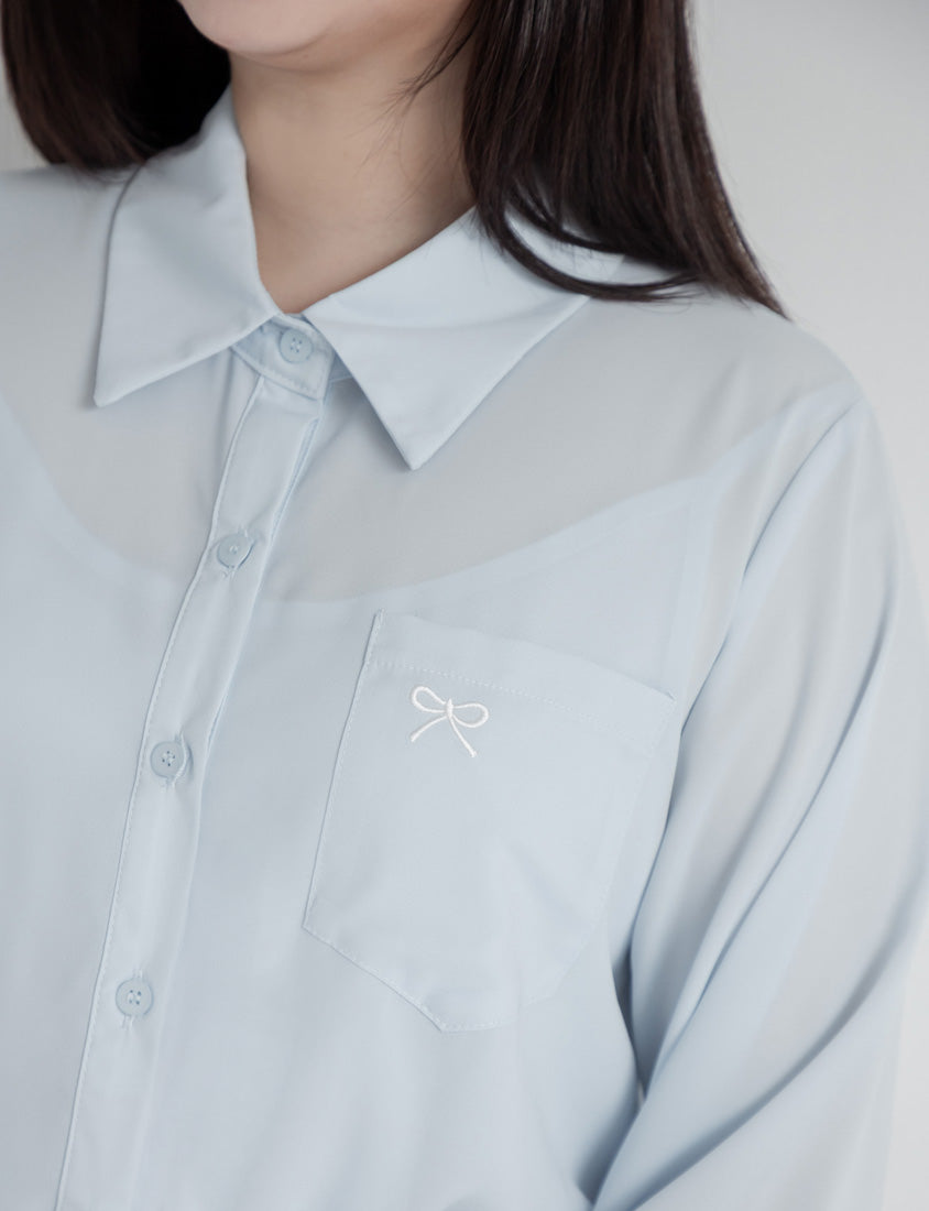 MISS. Two-Piece Sheer Embroidered Plus Size Shirt (With Inner Cami Top)