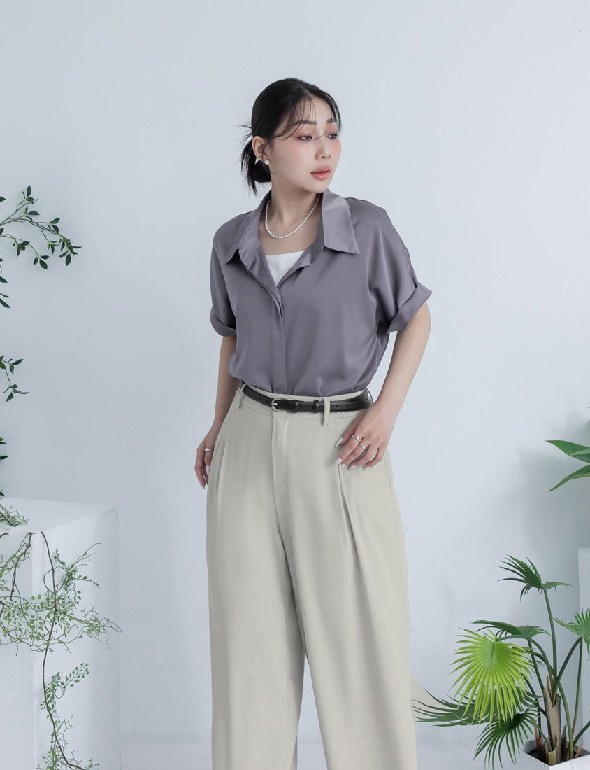 MISS. Minimal Satin Rolled Sleeve Plus Size Shirt