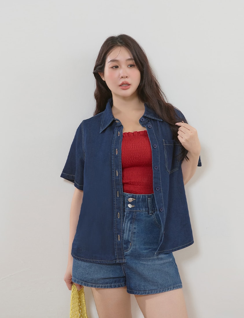 Cooling Tencel Silky Denim Plus Size Shirt