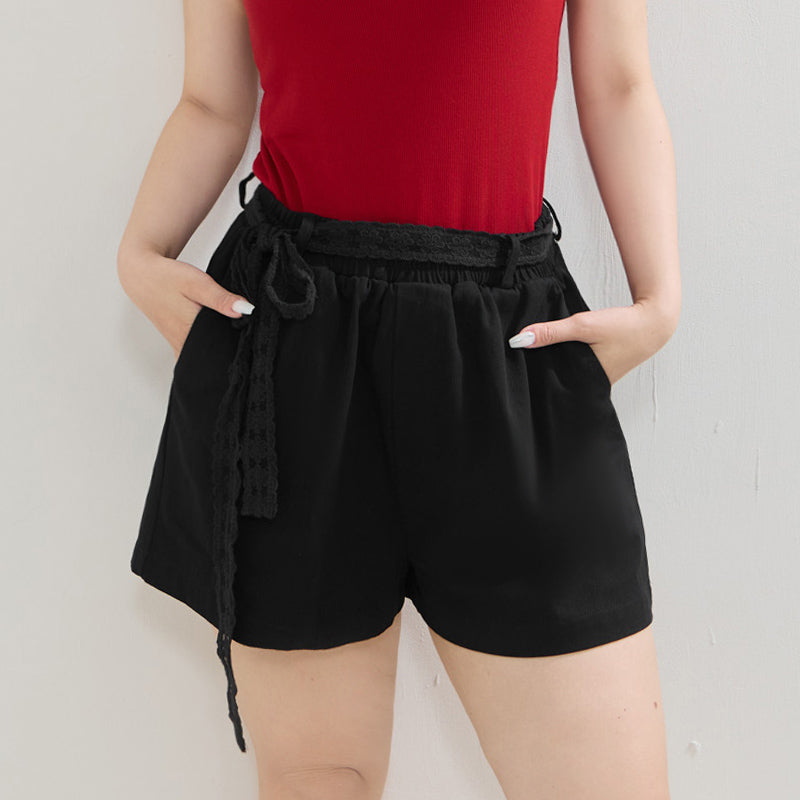 Twill Cotton Plus Size Shorts (With Lace Belt)