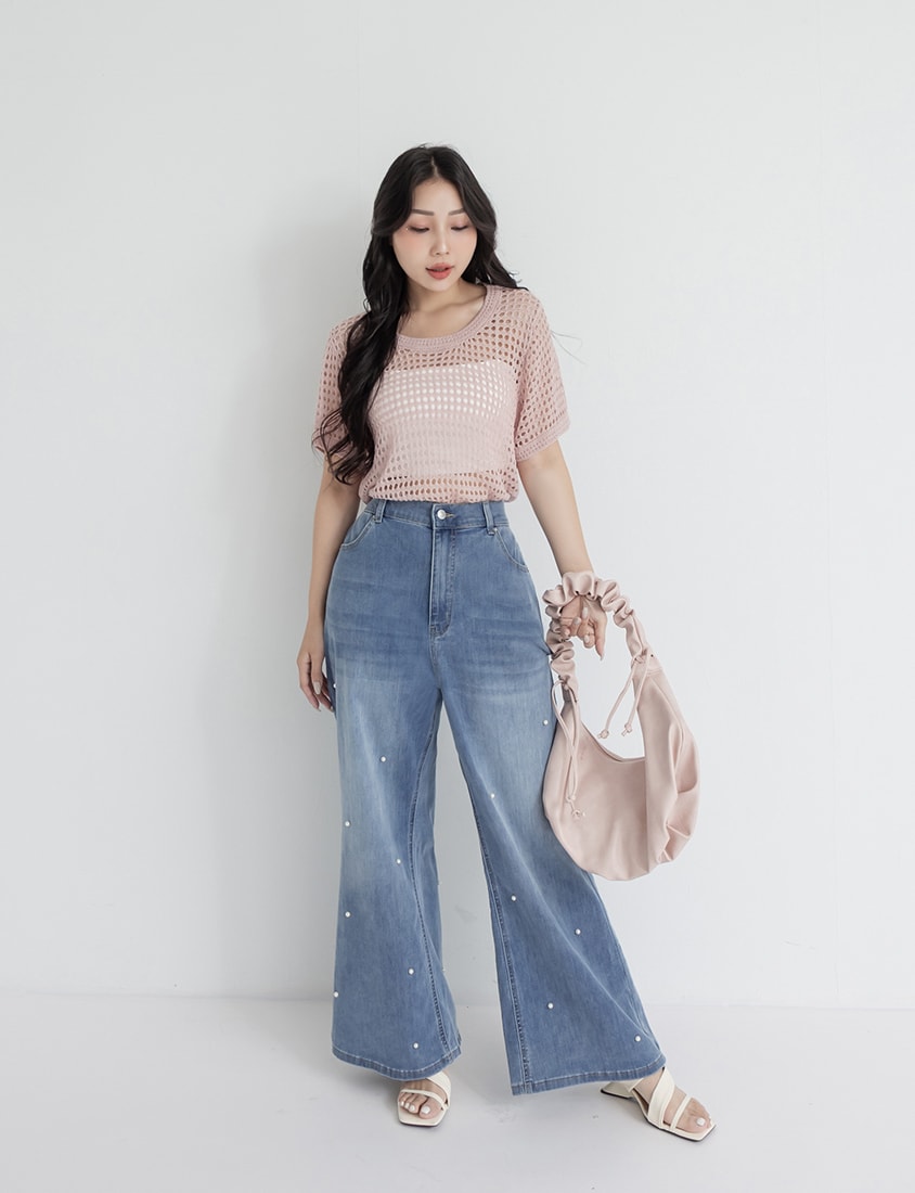 Summer Hollow Knit Short Sleeve Plus Size Top