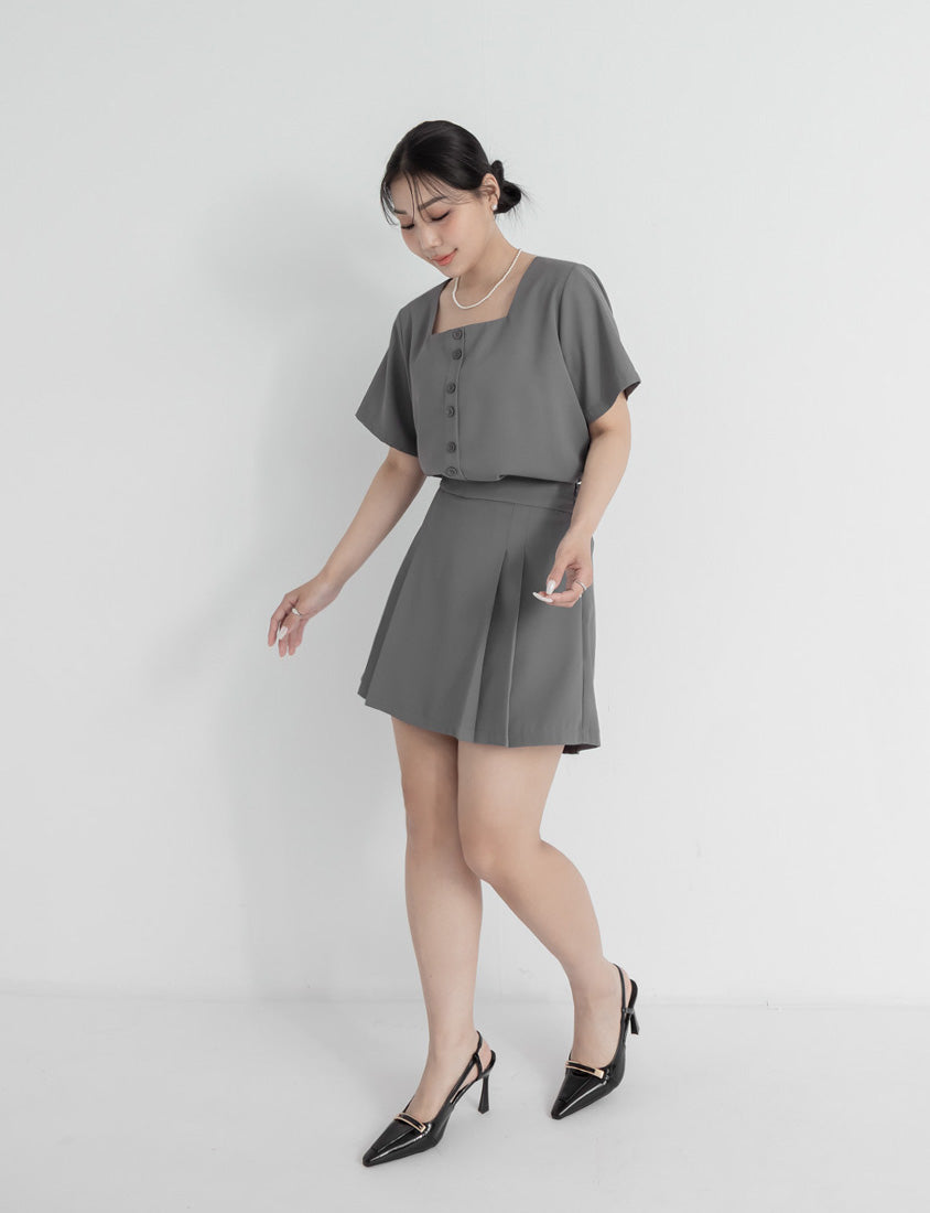 MISS. Elegant Square Neck Faux Button Chiffon Plus Size Top